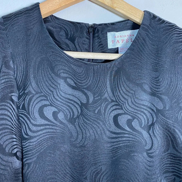 Adrianna Papell Women's Sz 6 Short Sleeve 100% Silk Patterned Sheath Dress Black - Picture 8 of 16
